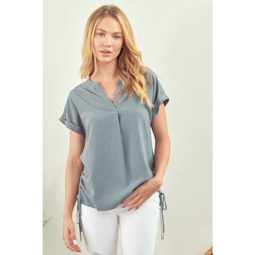 Blue Ruched Tie Top